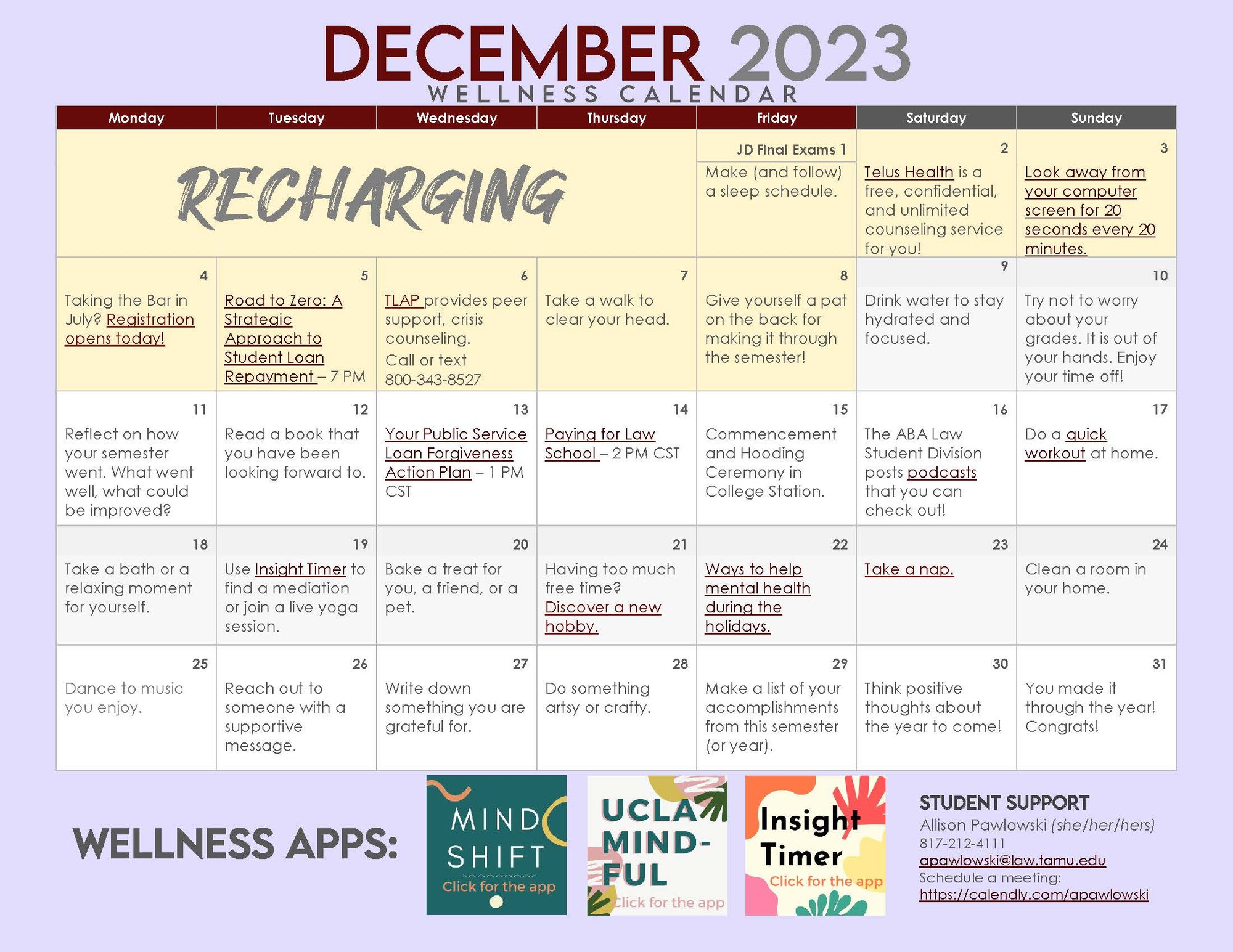 2023-December Wellness Calendar
