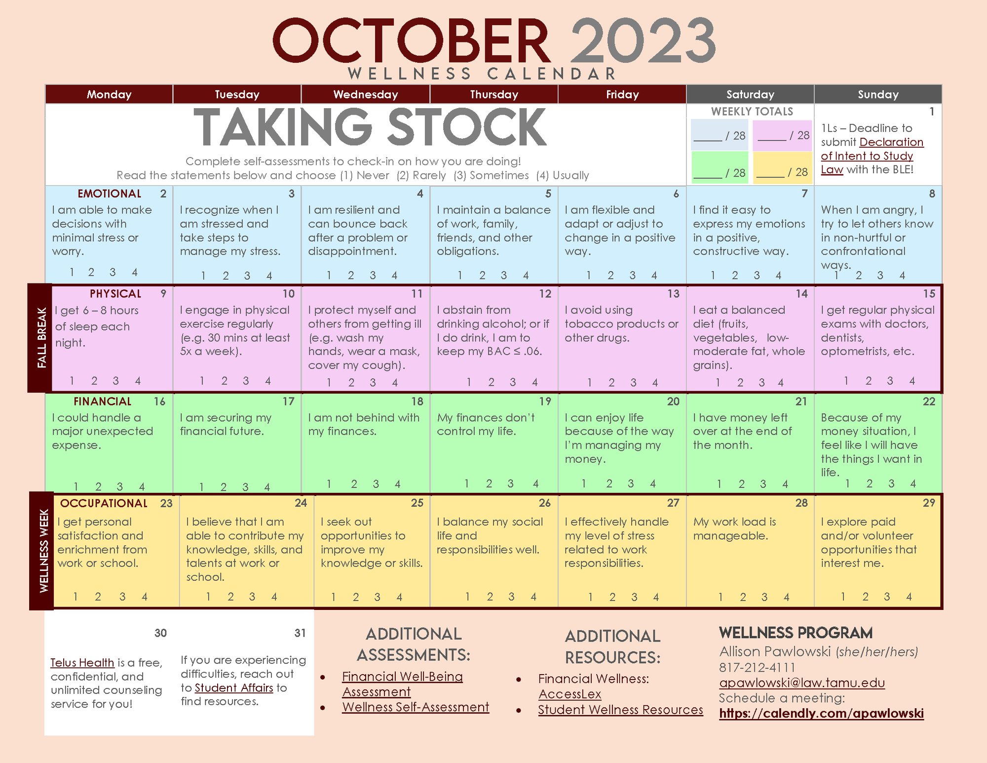 2023-October Wellness Calendar