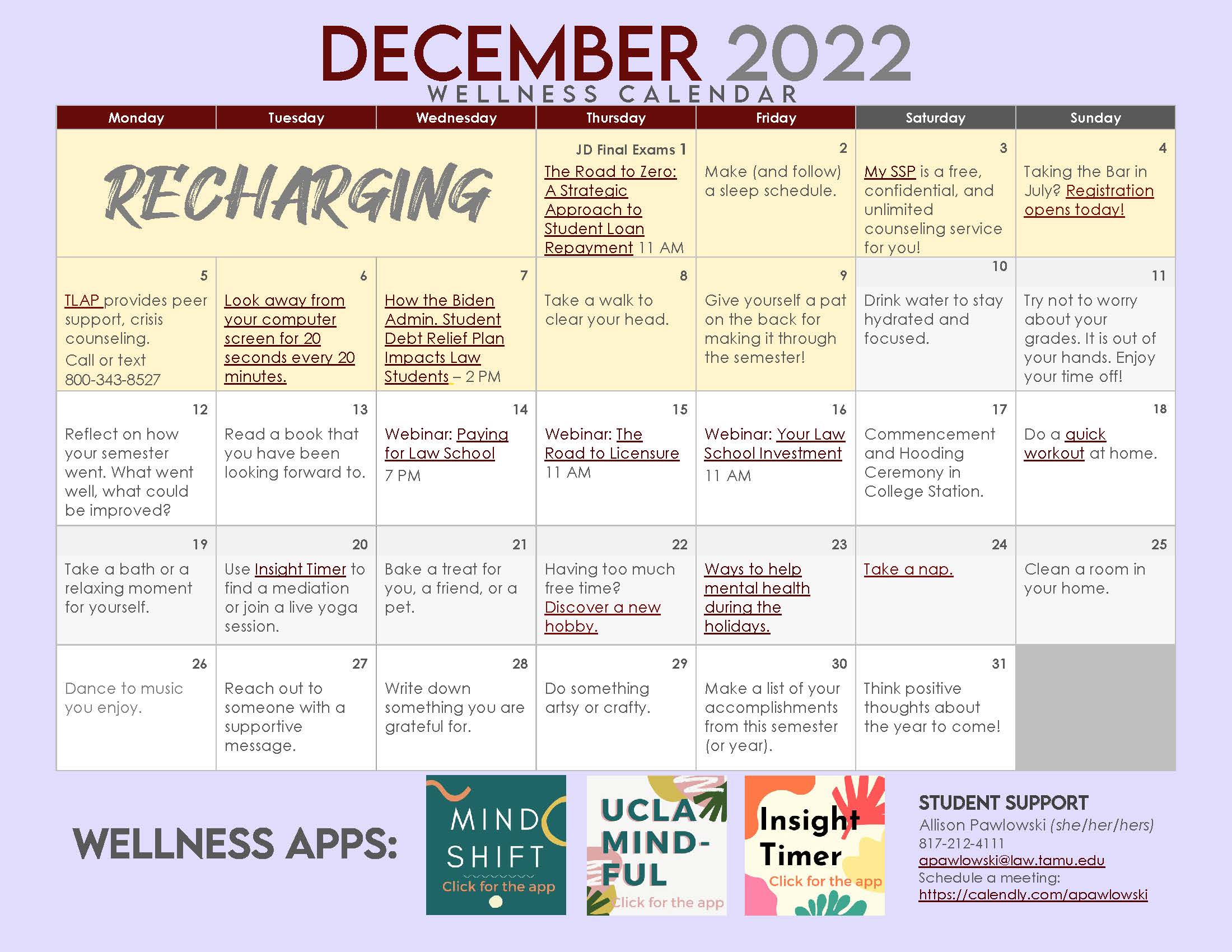 2022-December Wellness Calendar