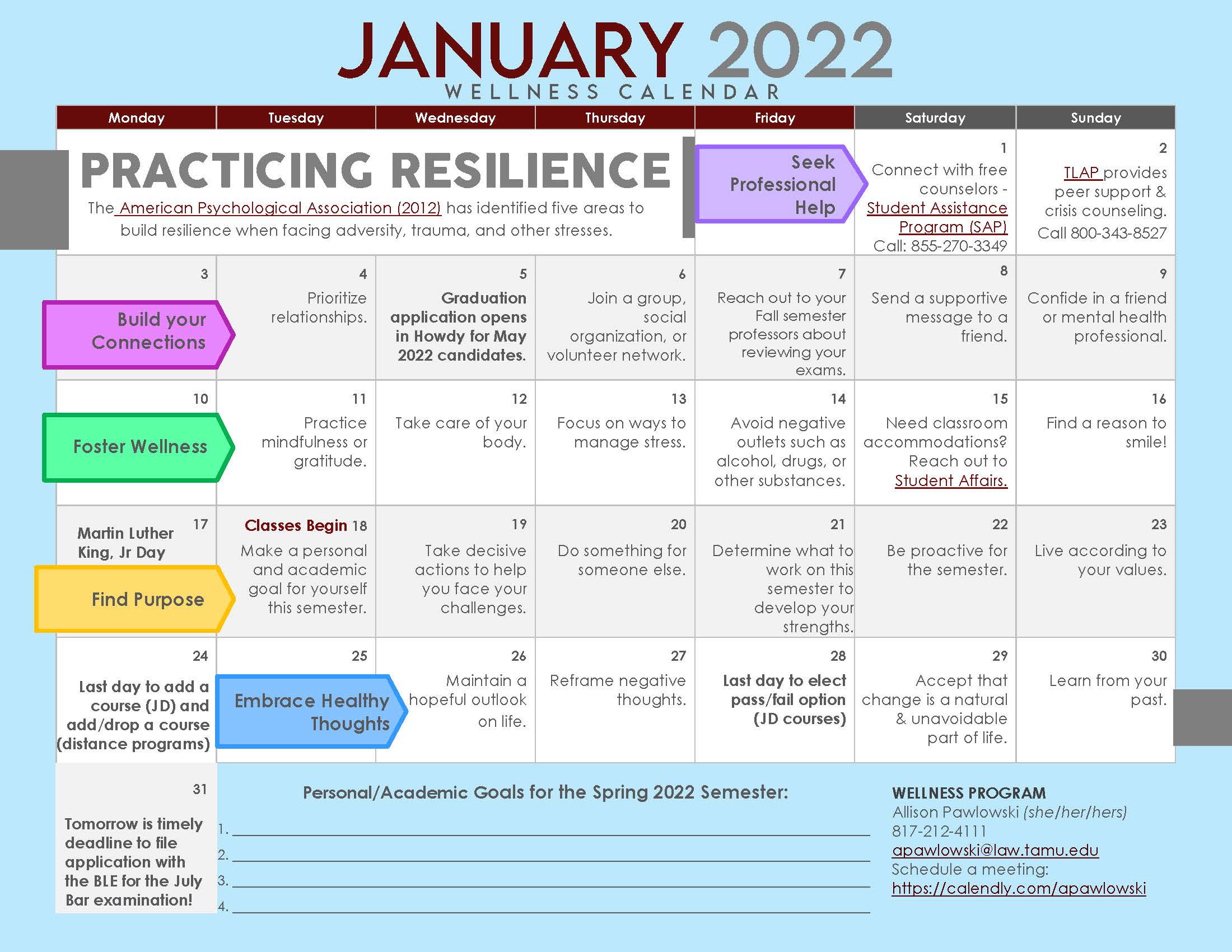 Tamu Calendar Fall 2022 Wellness Calendars