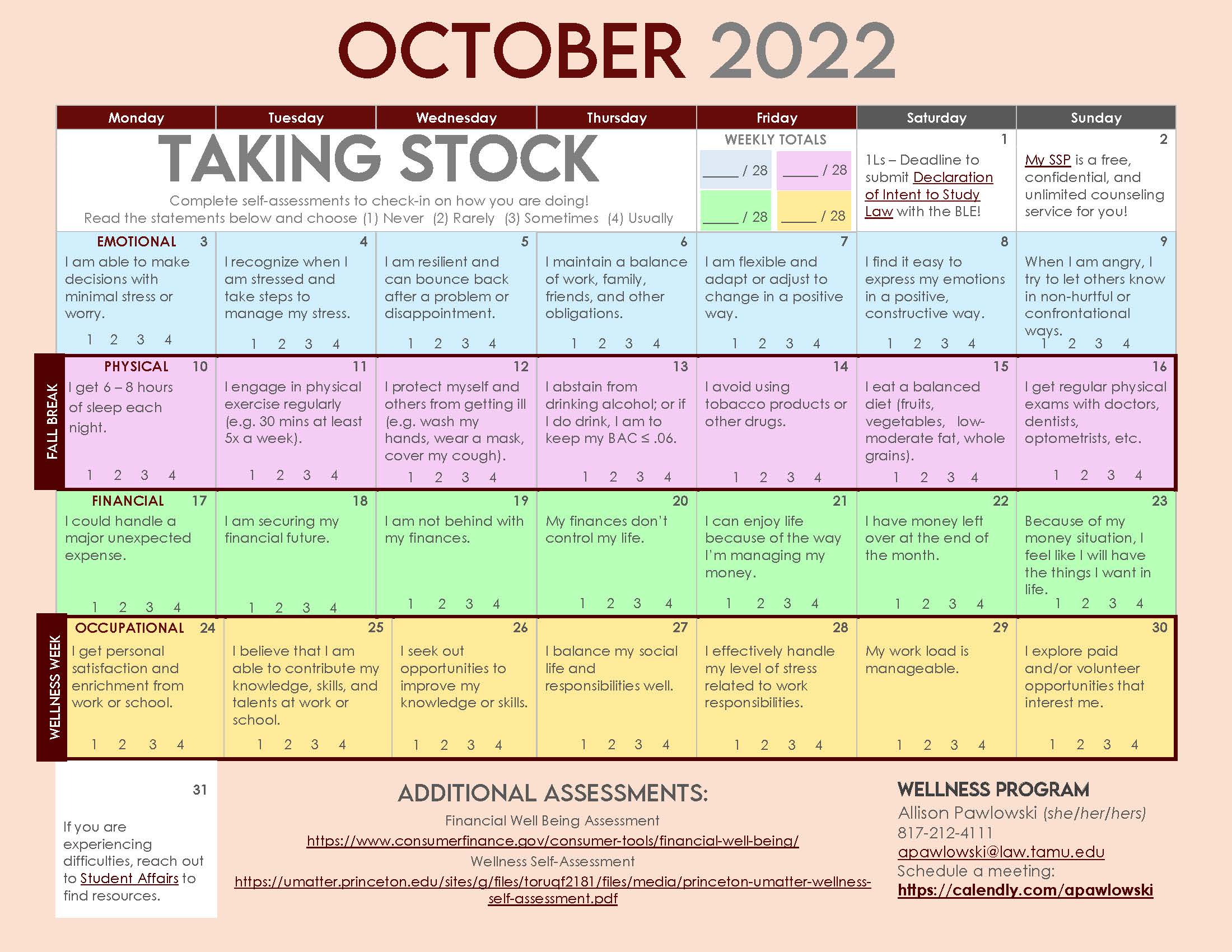 2022-October Wellness Calendar